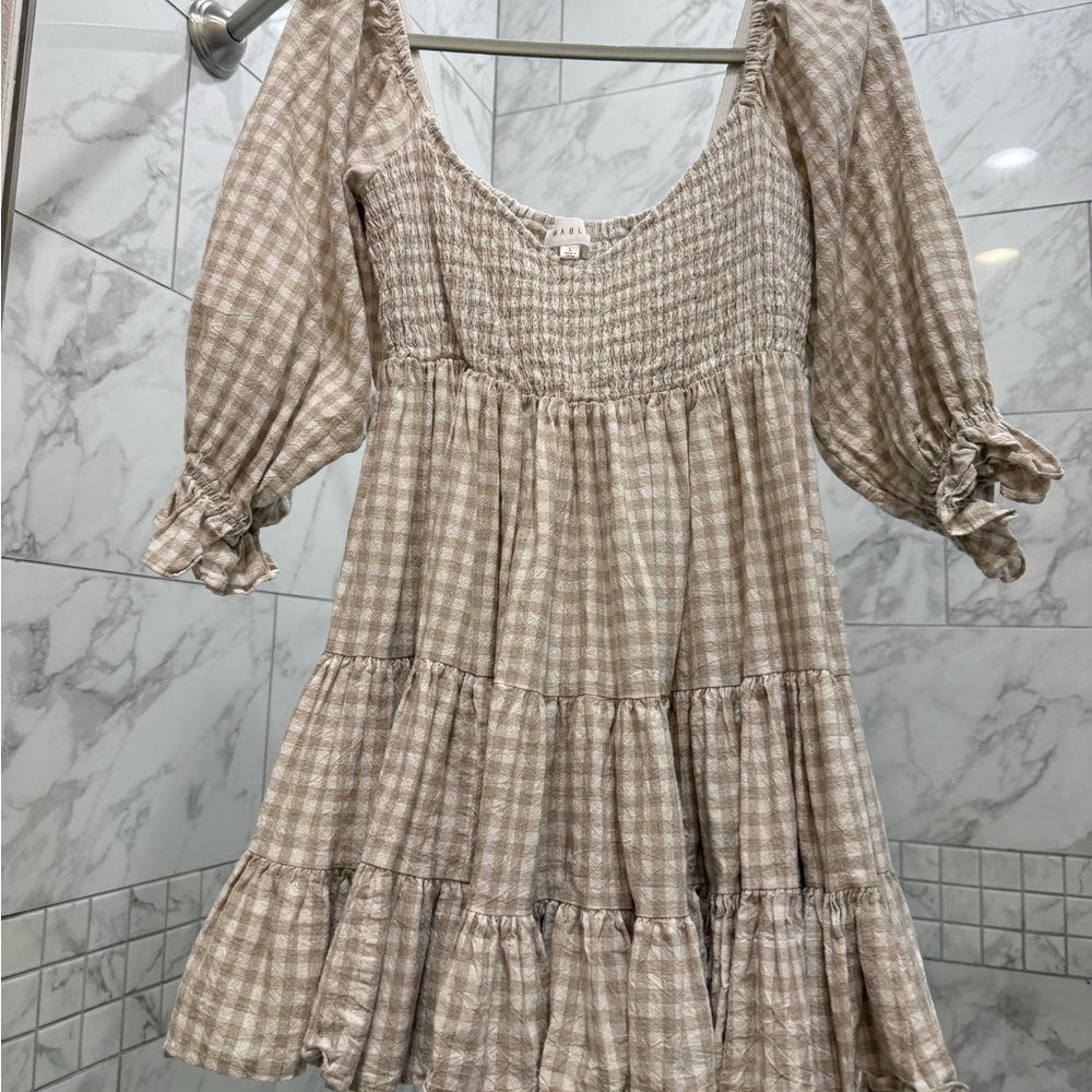 Elegant Checkered Long Sleeve Dress